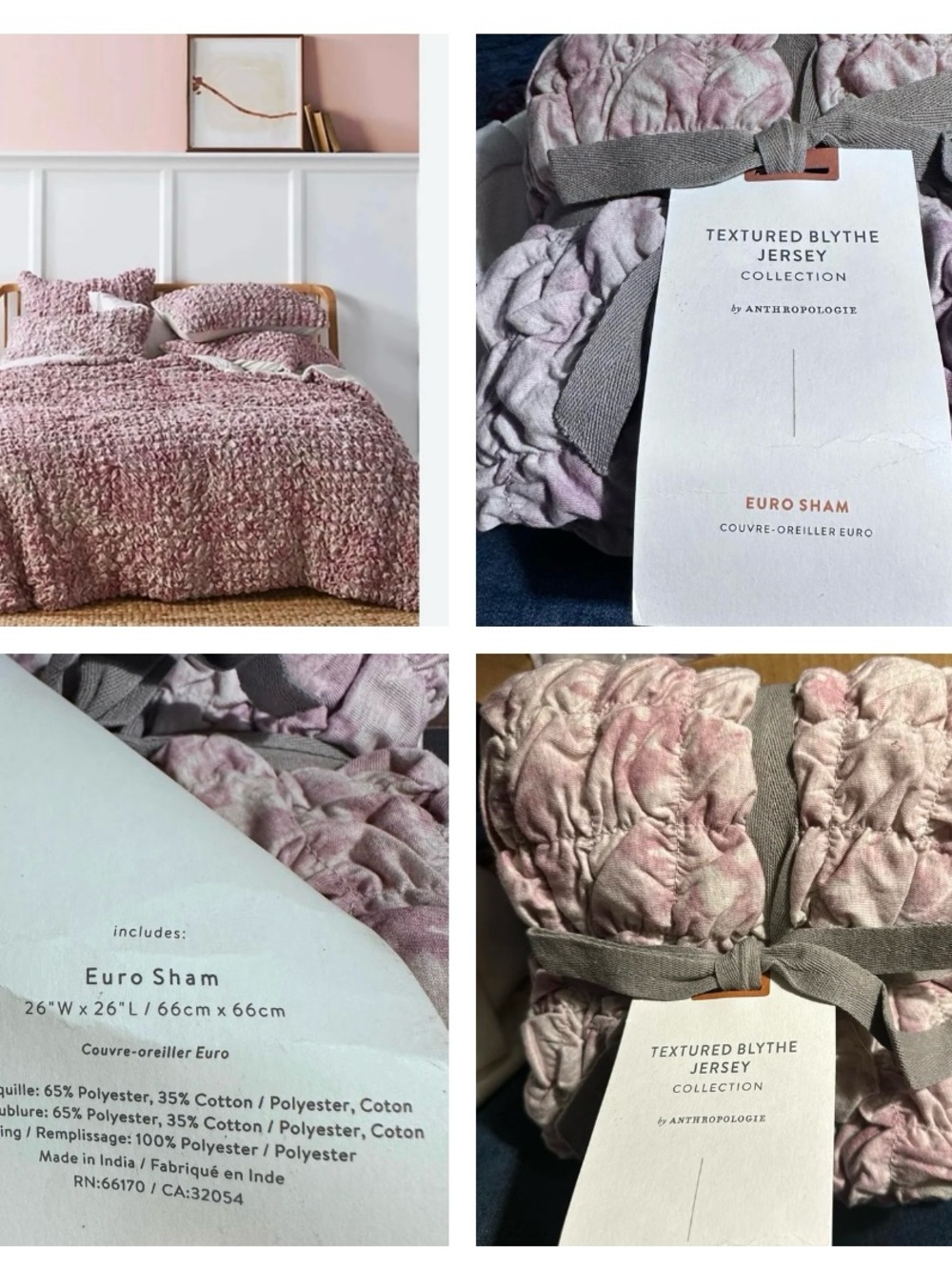 Set 2 Anthropologie Textured Square Pillow Euro Sham Blythe Violet Tie Dye Boho